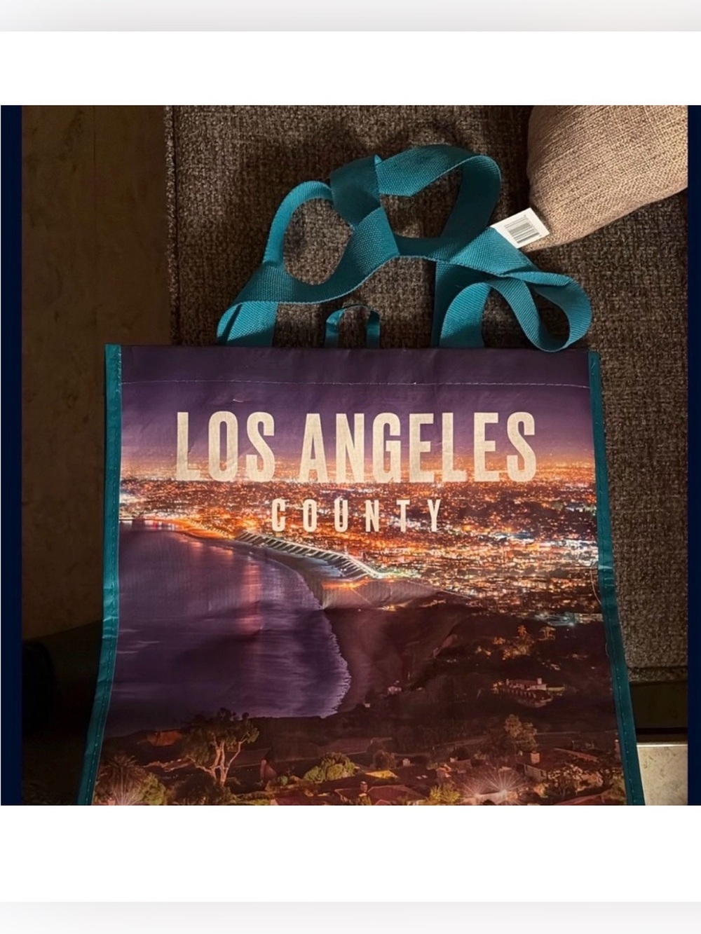 Los Angeles County Scenic Tote Bag in Teal Trim. Poly blend. NWT